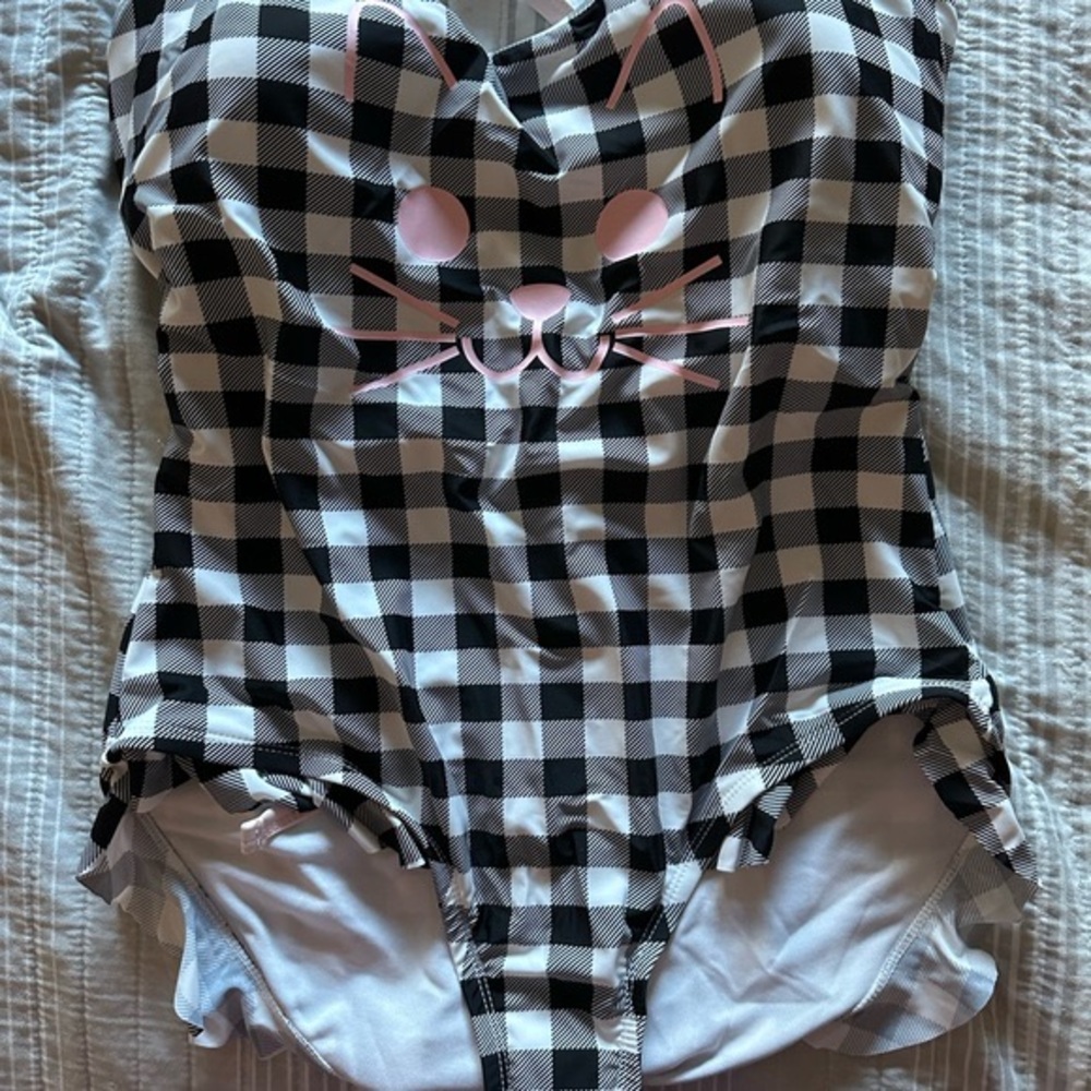 Black & White Checkered Ruffle Cat Swimsuit Plus Size from Hot Topic